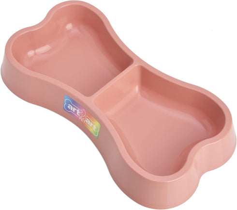 Lightweight Small Dog Puppy Cat Food and Water Bowls, 6 oz Double Pink Plastic Portable Dish