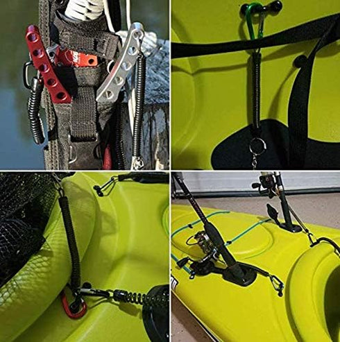 Pack of 6 Fishing Lanyard with Carabiner - Black Coiled Ropes for Secure Pliers, Lip Grips, Tackle Tools