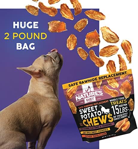2lb Nature's Diet Sweet Potato Chews XL Bag Safe Rawhide Replacement, Natural Treat, Training, Teeth, Healthy Snack