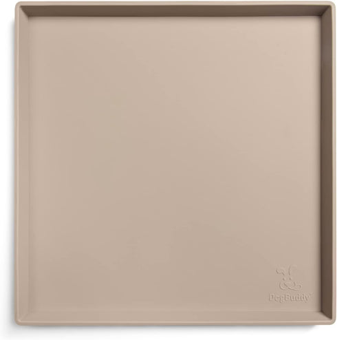 DogBuddy Waterproof Dog Food Mat - Silicone Mat for Dog Bowls, Nonslip Pet Feeding Mat with Edges (XS: 11" x 11", Taupe)
