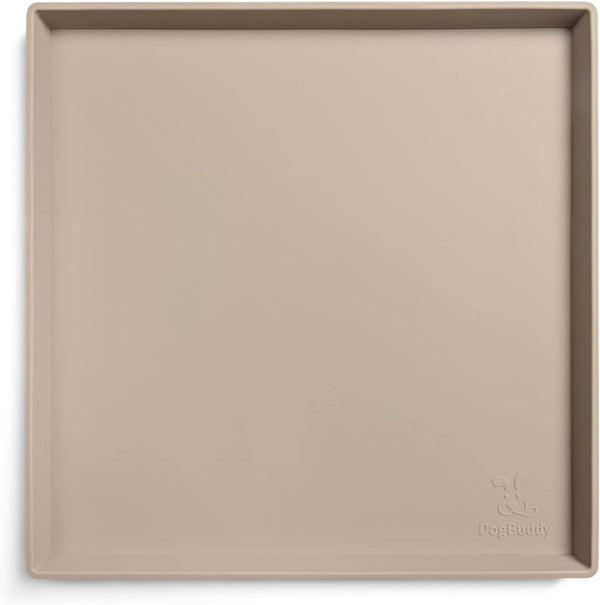 DogBuddy Waterproof Dog Food Mat - Silicone Mat for Dog Bowls, Nonslip Pet Feeding Mat with Edges (XS: 11" x 11", Taupe)