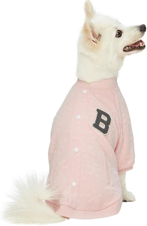 Blueberry Pet Pink Baseball Fans Favorite Floral Jacquard Pullover Dog Sweatshirt, Back Length 20", Pack of 1