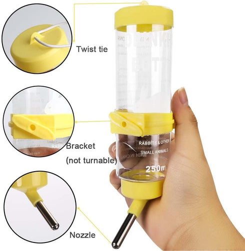 2PCS No Drip Small Animal Water Bottle, 8.45 oz Cage Water Bottles for Small Pets, Bunny, Ferret, Hamster, Guinea Pig