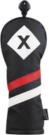 Majek Retro Golf Headcover - Black Red and White Vintage Leather Style X Fairway Wood Head Cover, Classic Look, Wheel