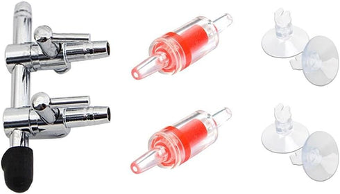 Aquarium Air Pump Splitter 7 in 1 Set - 2-Way Air Flow Control Lever Valve, 2 Non-Return Check Valves & 4 Suction Cups