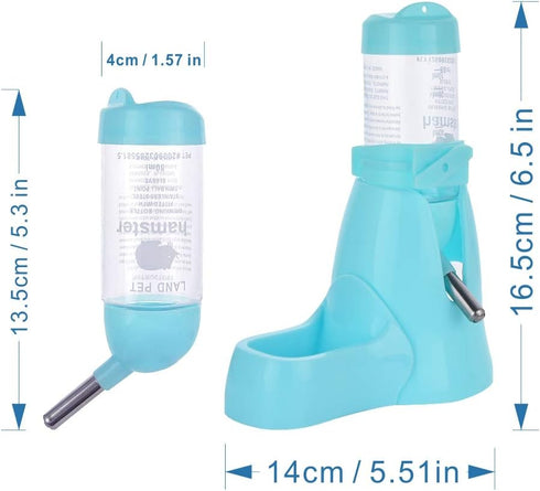 Guardians Hamster Water Bottle, Automatic Drinking Bottle with Food Container Base, 80ml, Blue