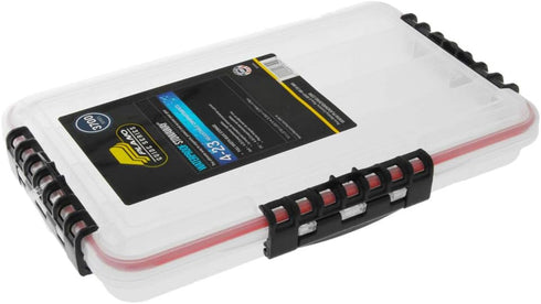 Plano Waterproof 3700 Stowaway Tackle Box - Durable with Adjustable Dividers, Clear/Red