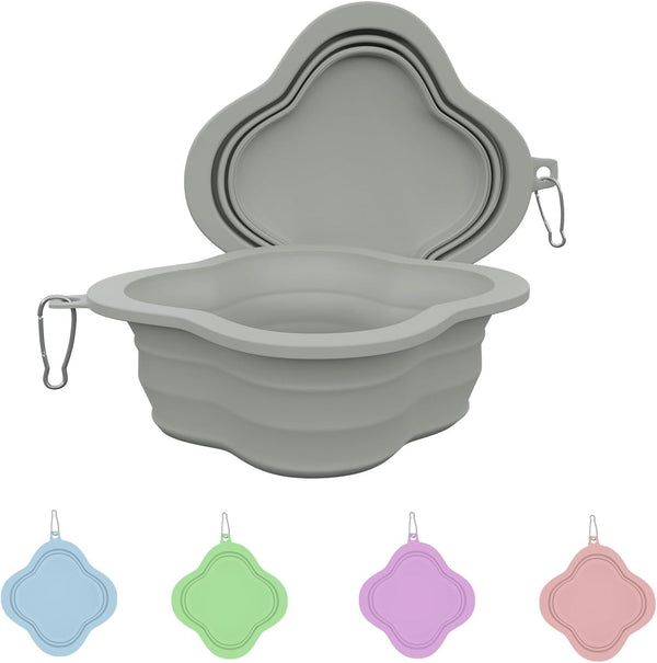 Dog Bowls, Collapsible Slow Feeder Outdoor Bowl, Portable Foldable Cat Water Dish for Pets (Gray)