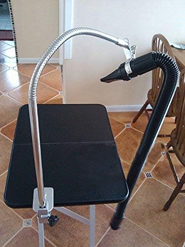 Heavy Duty Dog Grooming Table - Hair Dryer Stand with Adjustable Third Arm and Clamp for Hands-Free Grooming