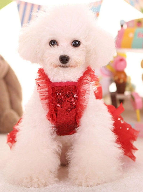 Fashion Sweet Puppy Dog Blingbling Princess Skirt, Pet Dog Lace Cake Camisole Tutu Dress, Red Small