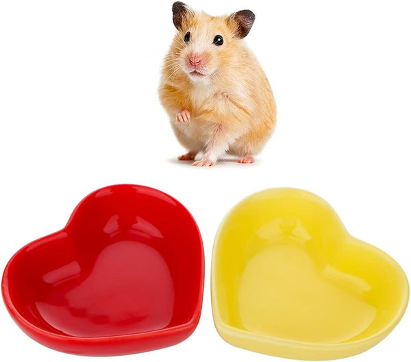 2 Pcs Cute Ceramic Hamster Food Bowl, Anti-Turning Food & Water Bowl for Hedgehog, Gerbil, Rat, Guinea Pig (Yellow &