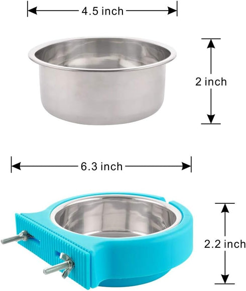 Crate Dog Bowl, Removable Stainless Steel Water Food Feeder Bowls for Cat, Puppy, Bird Pets (Small, Blue)
