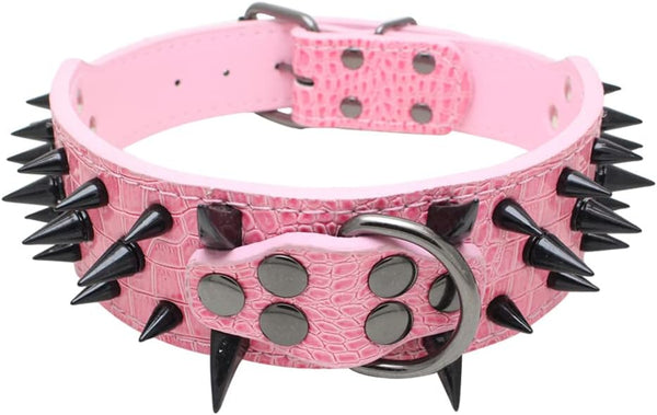 Sharp Spiked Studded Dog Collar, Stylish Leather Collars for Medium & Large Dogs, 2 Inch Width, Pitbull Labrador Boxer