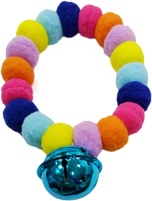 Pom Pom Dog Collar, Elastic Cat Collar with Decorative Plush Ball and Bell for Photos, Walking, Outdoor Sports (XS,