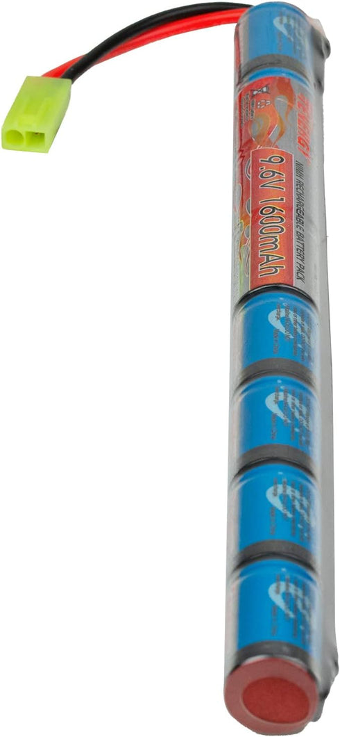 Tenergy 9.6V 1600mAh Airsoft Battery NiMH Stick Battery High Performance Stick Type Batteries w/Mini Tamiya Connector