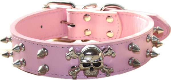 Studded Dog Collar, 2 Rows Rivets Spiked PU Leather Collar for Medium and Large Dogs (L:17-20inch, Pink)