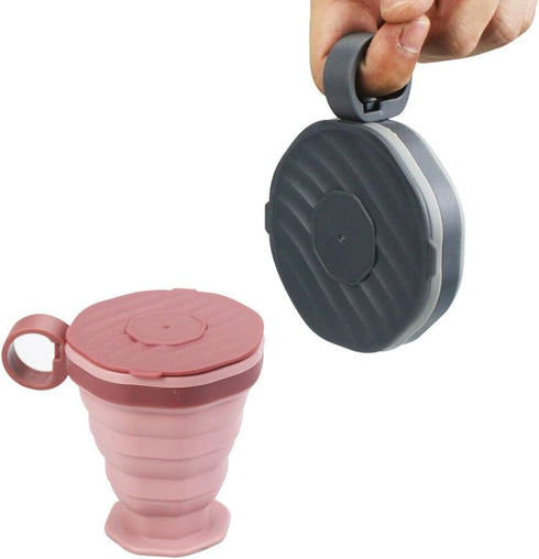 Generic New Folding Coffee Cup Portable Outdoor Water Travel Carrying with Lid Mouthwash(Pink)