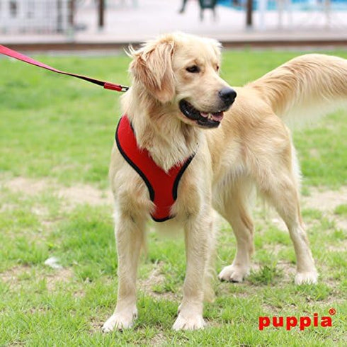 Puppia Soft Dog Harness, No Choke Over-The-Head, Red, Small, Adjustable Chest Belt & Quick-Release Buckle