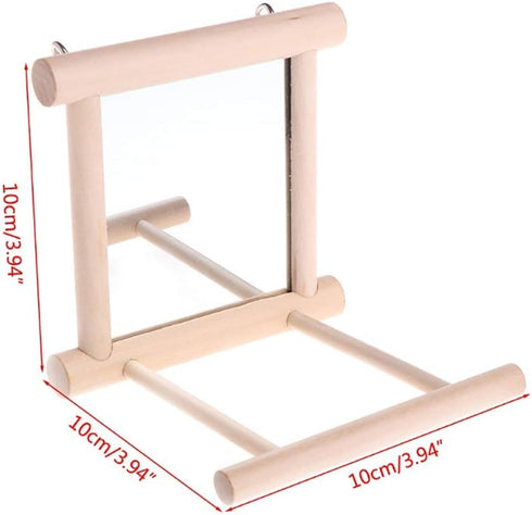 Bird Mirror Wooden Hanging Swing - Interactive Play Toys for Small Parrots, Budgies, Cockatiels (ONE)