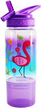 Home Tune 18oz Kids Water Drinking Sip Bottle Tritan BPA Free with Flip Straw Lid and Snack Compartment (Flamingo)