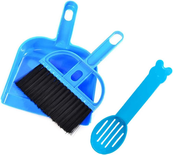 SEIS 3 Pack Hamster Mini Dustpan and Broom Set, Blue, Guinea Pig Classical Besom for Small Animal Cage Cleaning