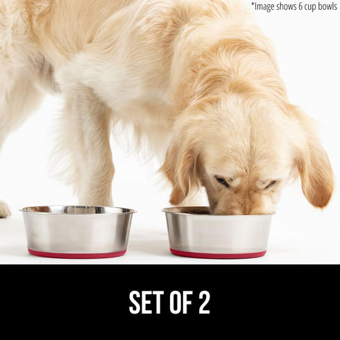 Gorilla Grip Stainless Steel Dog Bowl Set of 2, Heavy Duty Feeding Dishes with Rubber Base, Holds 2 Cups