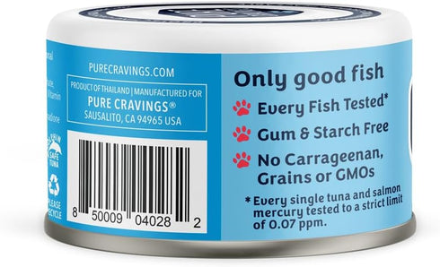 Tuna and Salmon Pate Canned Wet Cat Food, 100% Mercury-Tested, Grain-Free Protein, 12 Pack