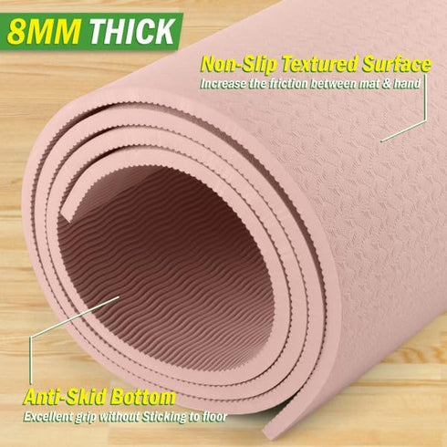Large Yoga Mat, 6’x4’ Wide Exercise Mat, 8mm Thick Non-Slip Workout Mat for Home Gym by Wakeman (Pink)