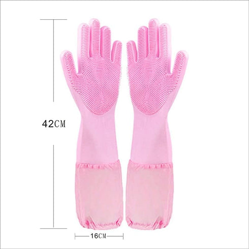 Pet Grooming Gloves - Natural Rubber Cleaning Gloves with High Density Silicone Brush for Dogs and Cats