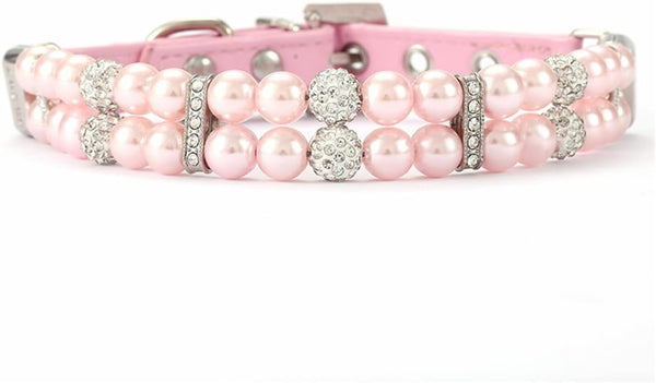 Pink Pearl Dog Collar with Crystal Diamond Rhinestone for Small Medium Dogs, Wedding & Birthday Gift, M