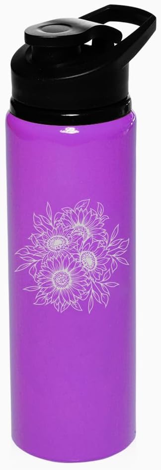 25 oz Water Bottle Sports Travel Mug Gift Sunflower Bouquet (Purple)