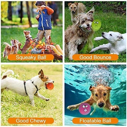 Squeaky Dog Toy, Durable Chewing Latex Rubber Balls with Funny Face for Puppy Small Medium Dogs (5PCS)