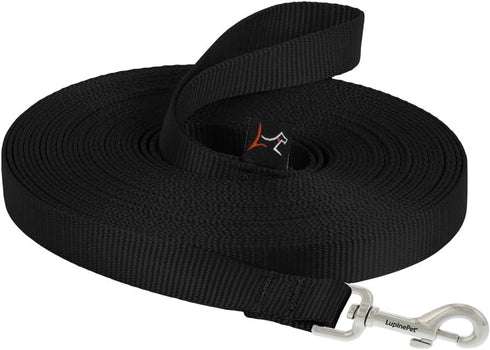 LupinePet Basics 30-foot Extra-Long Training Lead/Leash for Medium and Larger Dogs, 3/4" Black