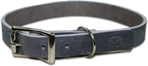 Full Grain Thick Leather Dog Collar - Medium Size 14"-18", Gray