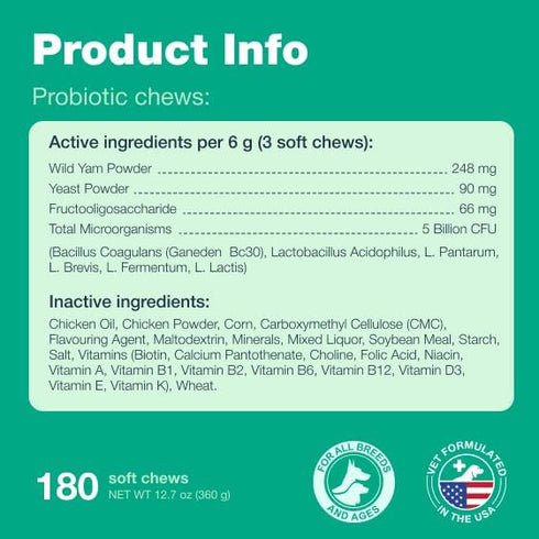 Probiotics for Dogs - Support Gut Health, Immunity, Itchy Skin, Allergies - 180 Probiotic Chews for Dogs