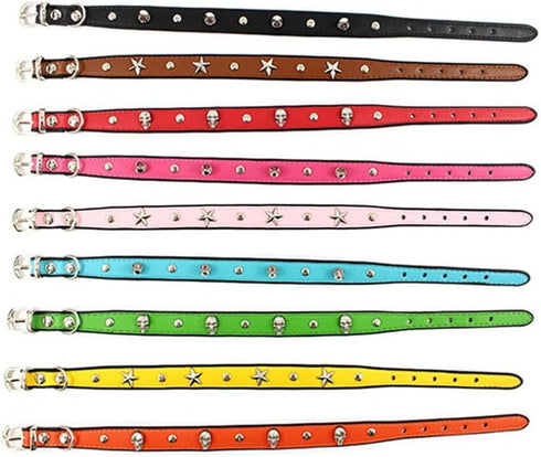 Colorful Personalized Design Skull/Rivet/Star Puppies Cats Collar - 9 Colors Optional