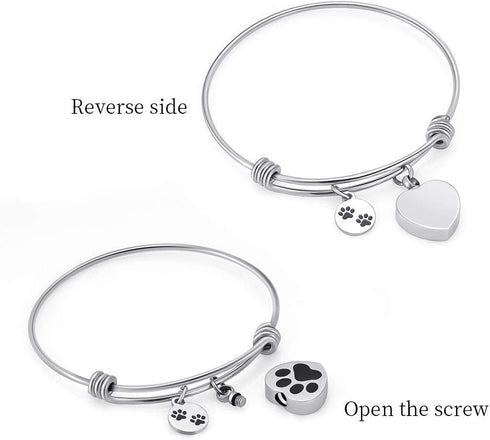 Always in My Heart Expandable Cuff Cremation Bracelet for Ashes - Dog Cat Paw Prints Pet Memorial Urn Jewelry