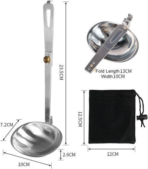 Portable Stainless Steel Camping Tableware Folding Spoon Soup Ladle
