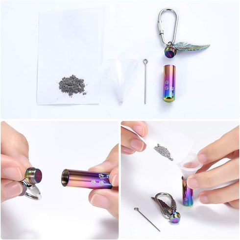 Yinplsmemory Paw Print Urn Keychain for Pet Ashes, Dog/Cat Cylinder Memorial Keepsake Keyring