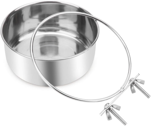 Wontee Stainless Steel Pet Food Water Bowl with Clamp Holder, 2 Packs Feeder for Dog, Bird, Parrot, Cat, Rabbit (L)