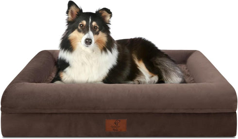 Large Brown Orthopedic Dog Bed, Waterproof with Removable Cover, 4-Sides Removable Bolster Soft Sofa Bed, Washable