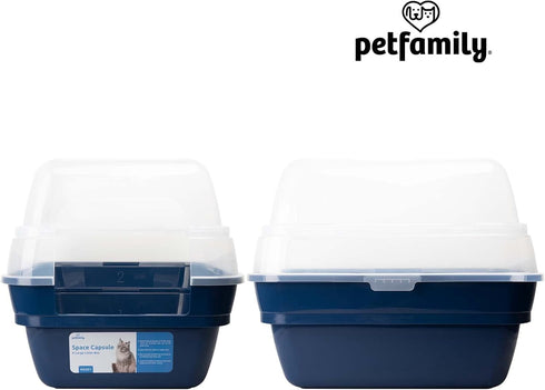 Petfamily Large Foldable Jumbo Hooded Cat Litter Box - Transparent Lid, Navy Blue