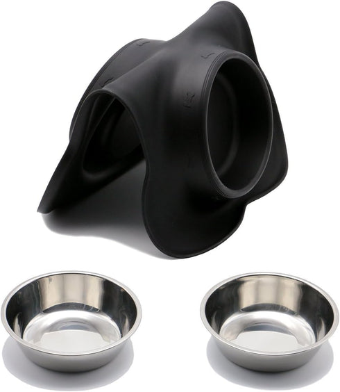Pet Deluxe Dog Bowls, Stainless Steel with No Spill Skid Resistant Silicone Mat, 24oz and 48oz Set