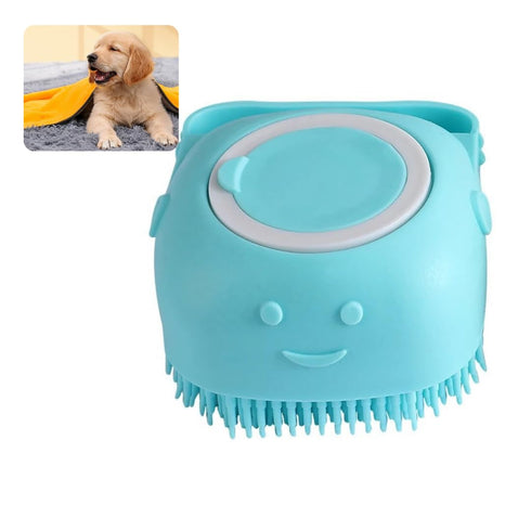 Pet Bath Brush and Towel for Dogs and Cats - Soft Durable Bristles for Gentle Grooming (Blue)
