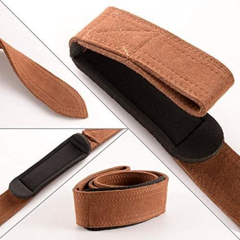 Leather Weightlifting Straps with Thick Soft Sponge Lining, Pair for Gym Workout