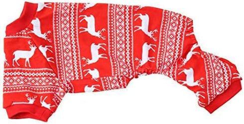 Christmas Reindeer Costume Pet Clothes for Dog Pajamas, Soft Christmas PJS, Back Length 16" Medium Red.