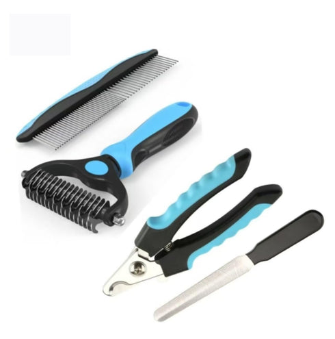 YSYZTXA Ultimate 4-Piece Pet Grooming Kit | Stainless Steel Nail Clipper, Deshedding Brush,
