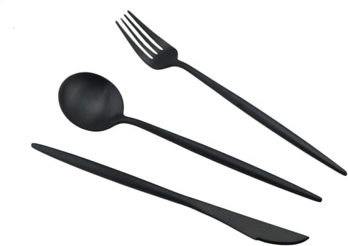 Gugrida Luxury Black Matte Portable Stainless Steel Travel Flatware Set of 7, Eco-Friendly with Carrying Case