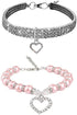 Rhinestones Dog Collar and Pearl Necklace Set, Adjustable Bling Full Diamond Crystal Collar for Small Dogs, Cats