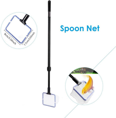 5 in 1 Aquarium/Fish Tank Cleaning Kit/Tool - Algae Scraper, Fish Net, Sponge, Plant Fork, Gravel Rake - Adjustable